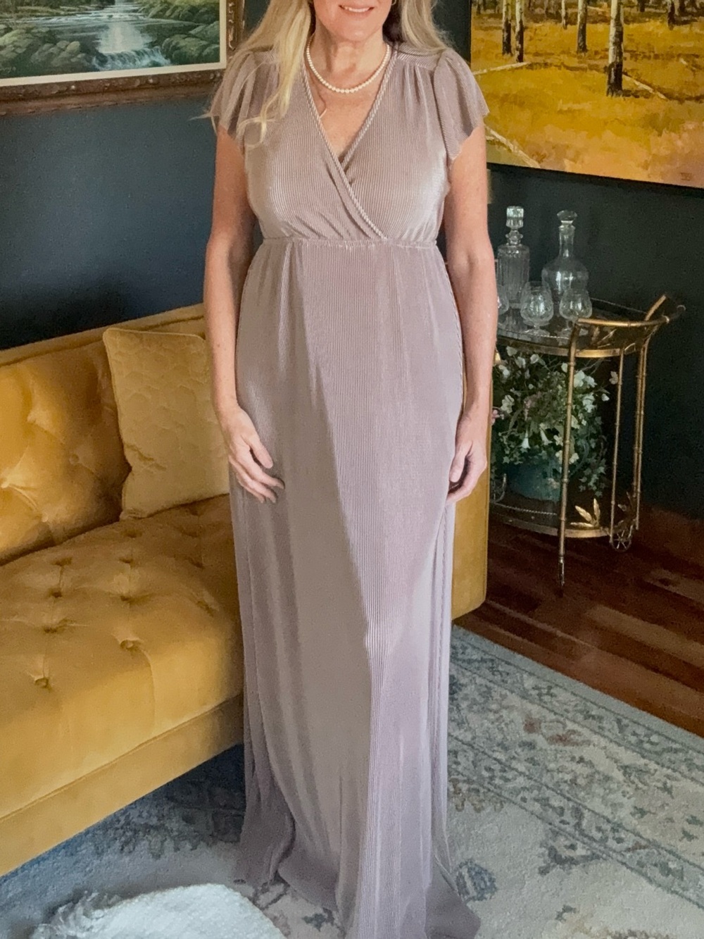 Baltic Born Athena Pleated Maxi Dress in Taupe Brown Medium Tall